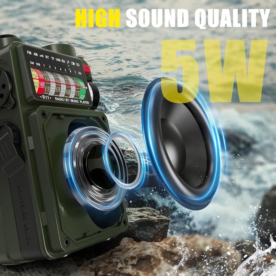 EMC Radio with Bluetooth,Flashlight,with USB Charged&Hand Crank&Solar Power - Image 4 of 4