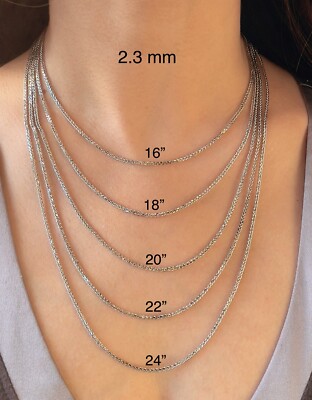 Decomerika 14K White Gold Square Franco Wheat Pendant Chain 1.7-2.3mm 16-24''