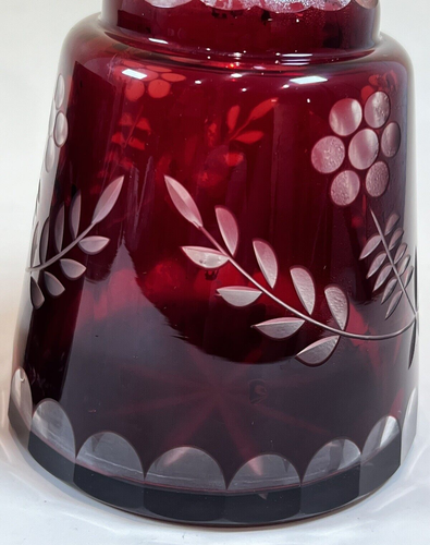 Vintage Bohemian Czech Glass Tumble-Up Bedside Water Carafe Ruby Cut to Clear - Picture 6 of 9