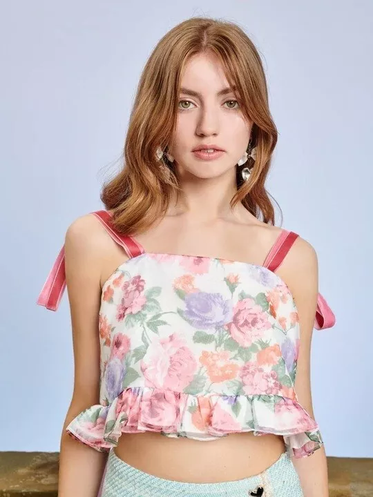 Sister Jane organza ruffle crop top in baby pink