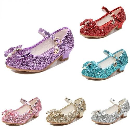 Kinder Mädchen Festliche Schuhe Absatz Glitzer Hochzeit Party Prinzessin Schuhe- - Bild 2 von 39
