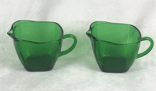 Anchor Hocking Charm Forest Green Glass Vintage Creamer Set Of 2