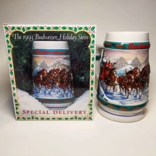 1993 Budweiser Holiday Stein Special Delivery Nora Koerber Ceramarte With Box
