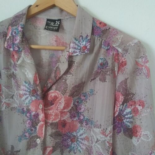 Vintage Devon 1960s 1970s Sheer Floral Blouse, Long Sleeve, Pastel, Union Made - Picture 3 of 11