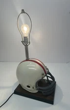 Vtg Sears Football Helmet Table Lamp Light Fixture White W/ Red Stripes No Shade