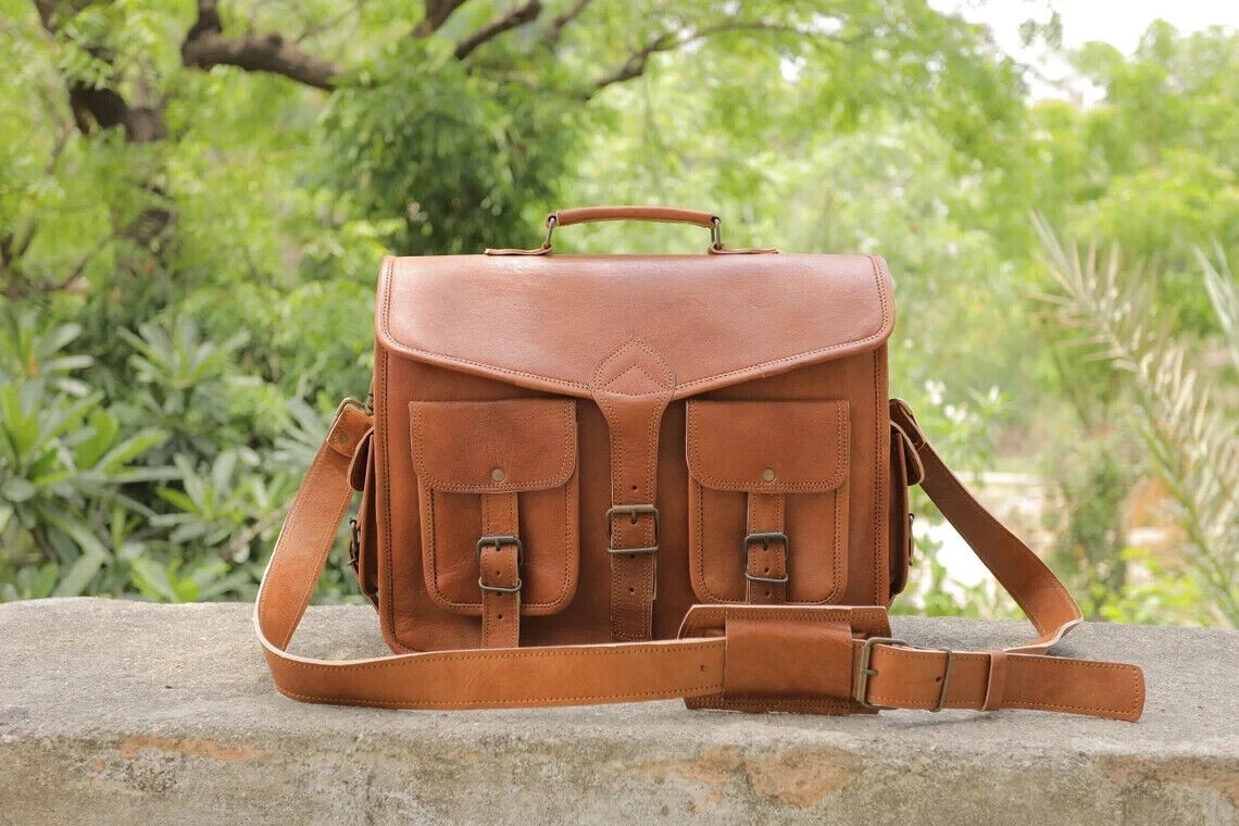 Business Satchel Handbag New Vintage Men Brown Leather Messenger Shoulder Bag