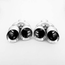 Pair Quad Staggered Dual Wall 4 Out Exhaust Tips 3 Inlet Stainless Steel Slant