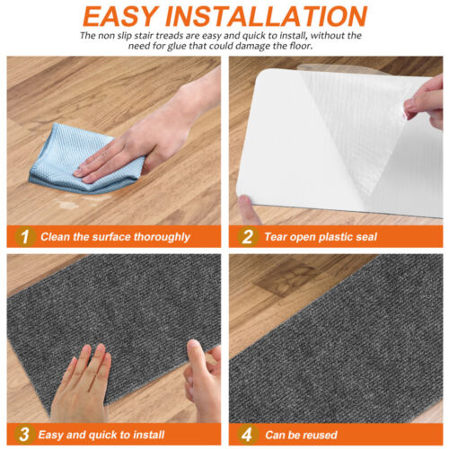 15Pcs Carpet Stair Treads NON-SLIP MACHINE WASHABLE Mats/Rugs 76*20cm/55*20cm - Picture 7 of 21