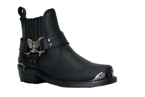 New Grinders Eagle Lo Black Unisex Leather Boot Cowboy Western Bikers High Boots