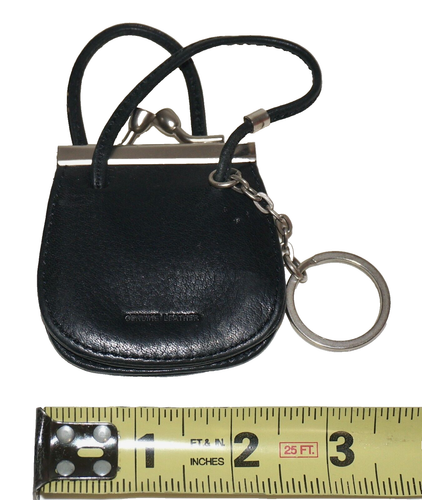 90's Vintage NINE WEST Black Leather Mini Coin Purse Key-Chain 2.5x2.5 - Picture 4 of 7