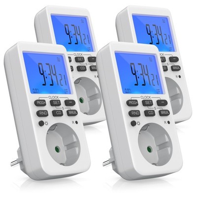 Bearware 4x Zeitschaltuhr, digital, beleuchtetes LCD Display,  7 Tasten, weiß