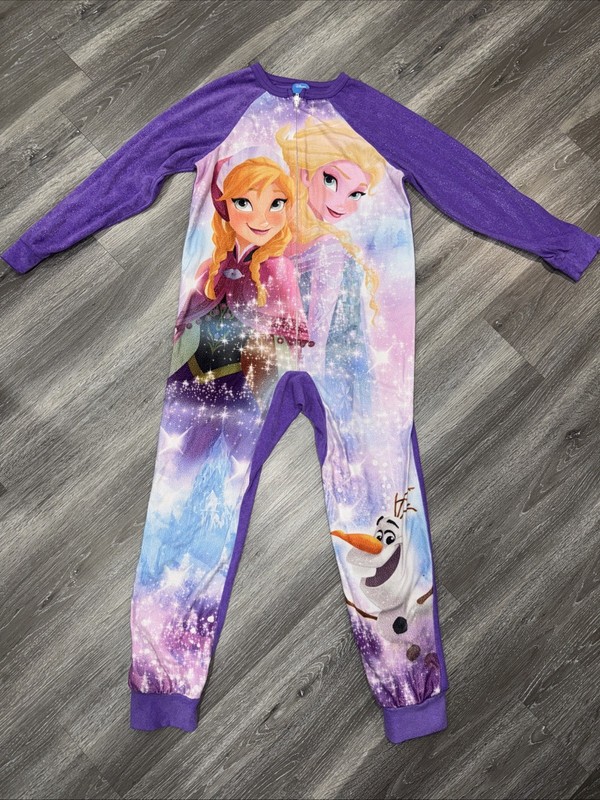 Frozen-Elsa-Anna One-Piece Youth Large Sleepware PJ purple fleece