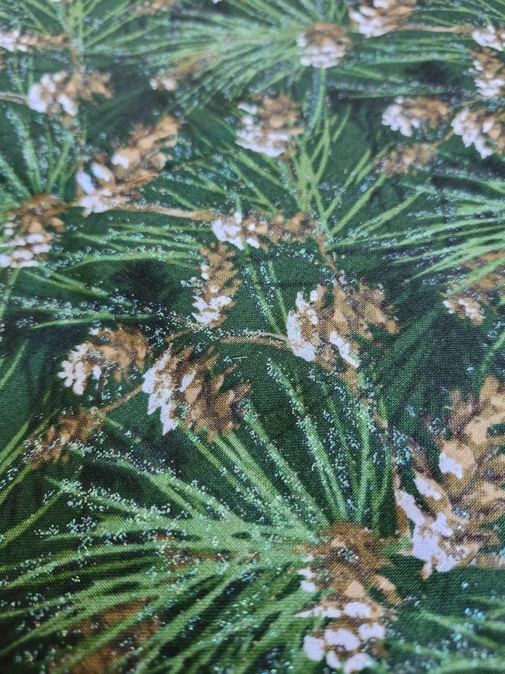 David  Textiles Hallmark Evergreens Pinecones Glitter Quilting  Crafting Fabric - Image 3 of 4