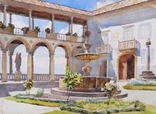 Watercolor French Drawing Landscape Museum Machado Castro Coimbra Portugal