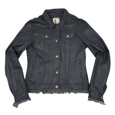 Jakett JKT NYC Genuine Leather Jacket Cropped Moto Biker Trucker Fit Gray Size S