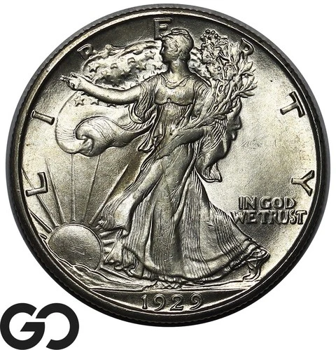 1929-D Walking Liberty Half Dollar, RARE Low Mintage Solid Gem BU++ Key Date
