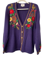 Vintage 90s Susan Bristol Floral Cardigan Sweater Size Large Deadstock NEW
