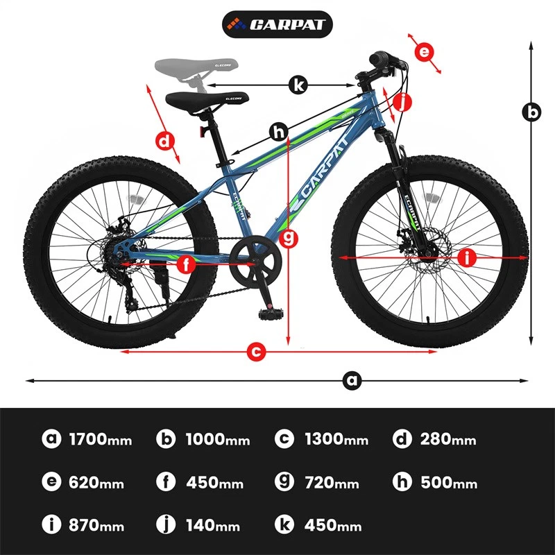 24" Fat Tire Bike Shimano 7-Speed Front Suspension Mountain Bike for Adult Youth - Image 2 of 4