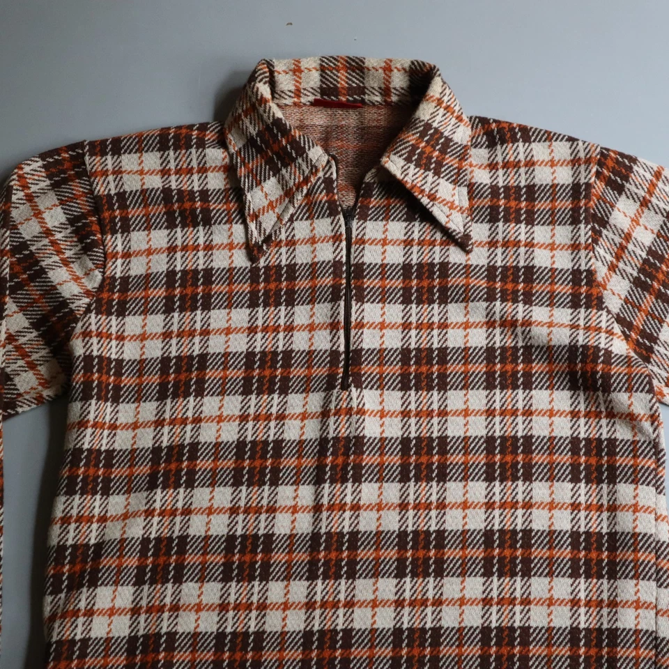Camisa De Colección Años 70 Años 70 Kings Road Sears Cuadros 1/4 Cremallera Tejida Medidas Mediana Hippie Foto 2 de 4