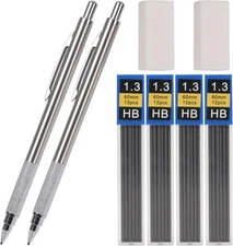 1.3 mm Mechanical Pencil Set with 4 Tubes Lead Refills,2 1 Count (Pack of 2) 