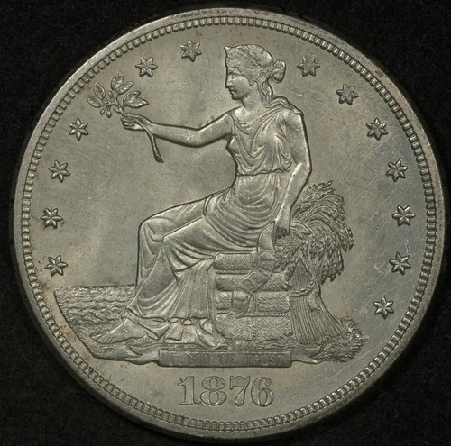 1876-S PCGS UNCIRCULATED TRADE DOLLAR T$1 LUSTROUS LIGHT GOLDEN TONED