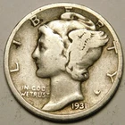 1931 S Mercury Dime 90% Silver VG-F  "Actual Coin Pictured - Not Cleaned"