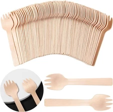 100 Pieces Wooden Forks Disposable Mini Small Sporks Bulk as the picture show 