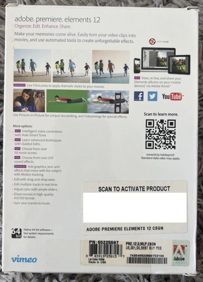 OPEN BOX Adobe Premiere Elements 12 for Win/Mac -  New CD w/ License Key - Image 2 of 3