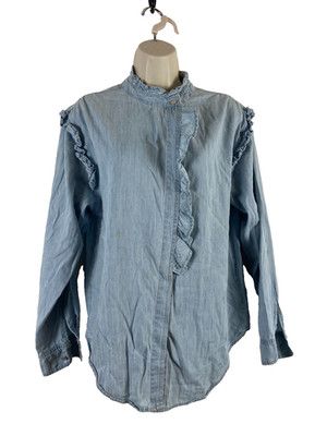 Drole de Copine Damen Top blau Baumwolle Langarm Markierung vorne Gr. S