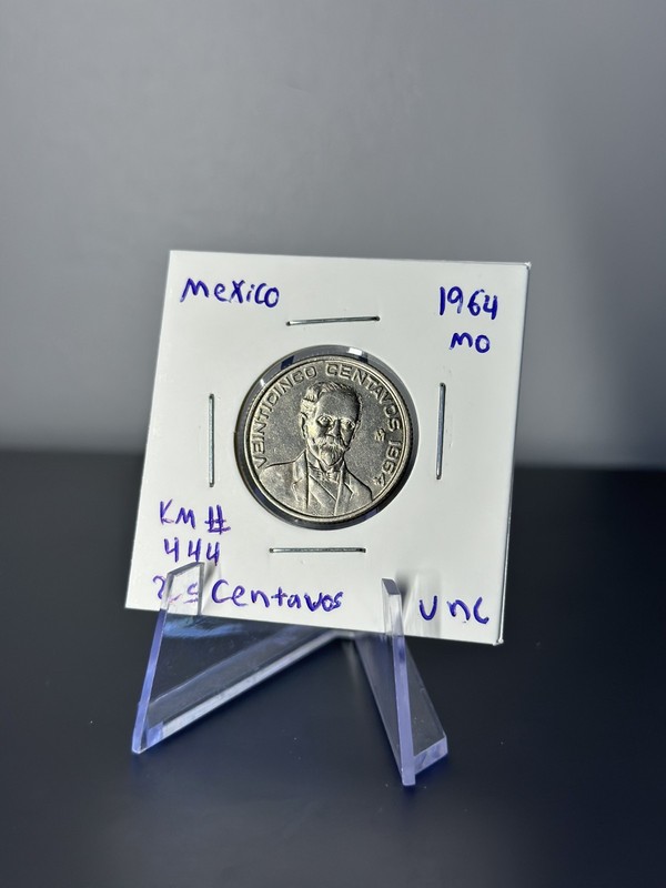 1964 Mexico 25 Centavos Francisco Madero UNC Uncirculated KM# 444