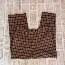 Vintage 1970s Brown Orange Plaid Polyester Flare Pants 38 Waist