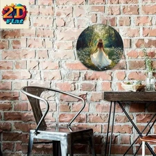 8 Flat Round Aluminum Foil Painting - Classic Nature Scene with Woman "White D