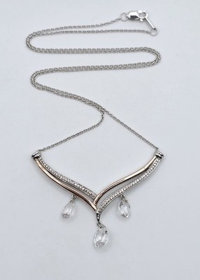 Vintage 10K Gold Sterlingsilber 925 zweifarbig Kristall Hänger Halskette 18''