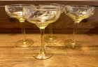 Antique RARE Lancaster Yellow Optic Topaz Etched Lily Set Of 4 Champagne Glasses