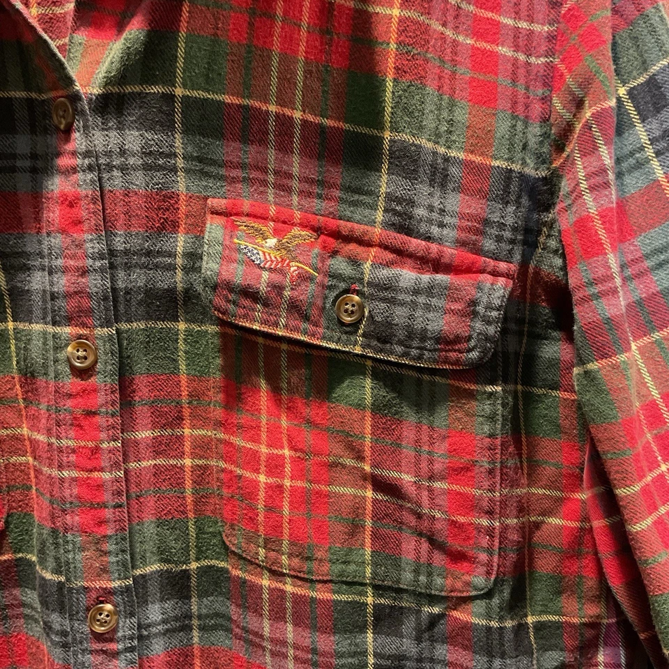 Vestido camisero de franela a cuadros American Living para mujer L rojo verde manga larga Foto 2 de 4