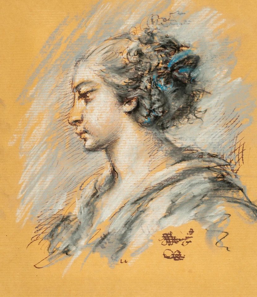 After Francois Boucher, антикварный чернильный и пастельный кабинет старых мастеров - Изображение 3 из 4