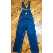Vintage Liberty Overalls Denim Bibs Green Zipper Workwear Dungarees Size 32 x 34