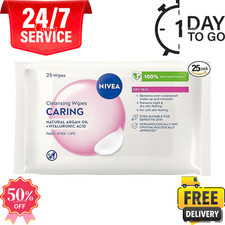 NIVEA 3in1 Caring Cleansing Wipes Dry Skin 25 Wipes Plant Based Makeup Remover