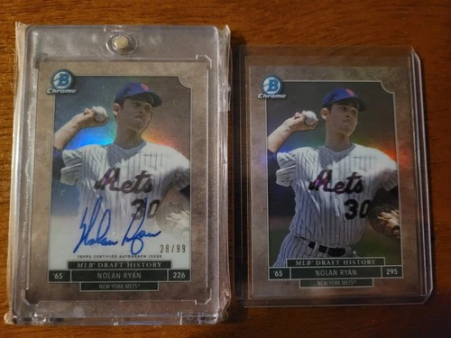 2016 Bowman Chrome MLB Draft History auto card of Nolan Ryan In A Mets Uni 28/99