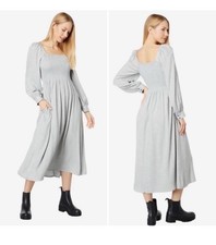 MADEWELL Lucie Long Sleeve Smocked Midi Gauze Dress Heather Grey. Sz Large