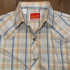 Vintage 70s Ely Plains Pearl Snap Western Shirt Plaid Rockabilly Womens 10 NOS
