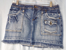 Zana Di Acid Wash Blue Denim Raw Hem Mini Skirt Juniors Size 13