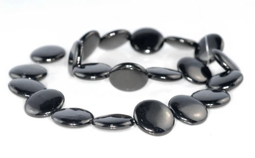 17-18MM BLACK JET GEMSTONE ORGANIC FLAT ROUND CIRCLE LOOSE BEADS 15.5inch - Imagen 1 de 4