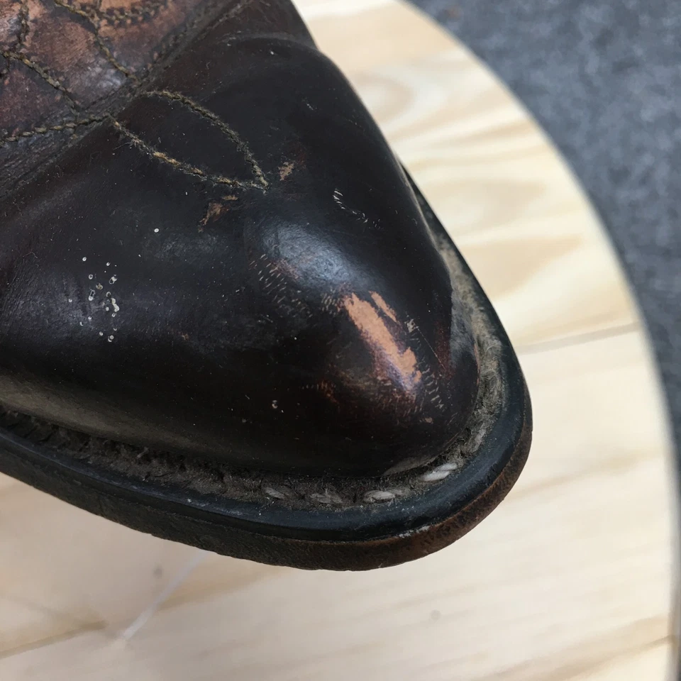 牧马人靴男式 8.5D 西部牛仔棕色皮革中筒尖头拉 — 第 4/4 张图片