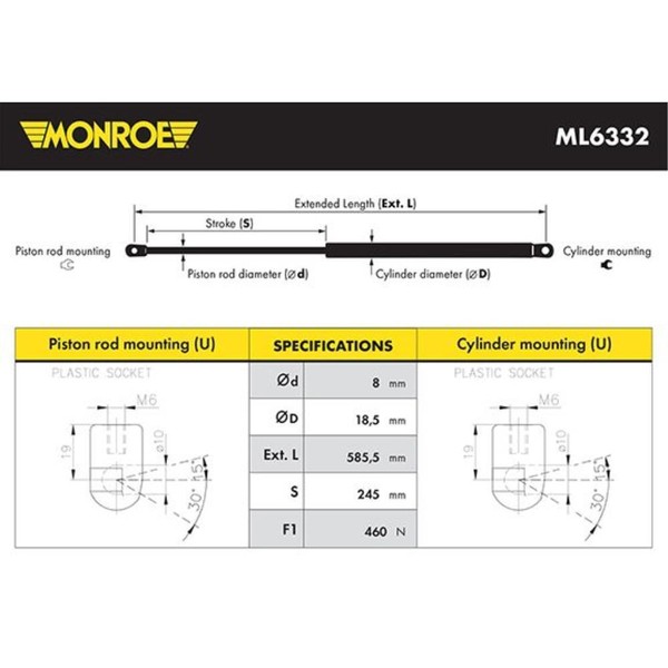 Monroe Gasfeder DäMpfer Heckklappe 460 N FüR Skoda Octavia Ii 1Z3 Octavai-image