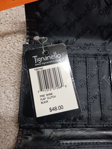 Tignanello Fine Shine Flap Clutch Tri Snap Wallet Black Leather NWT - Picture 3 of 20