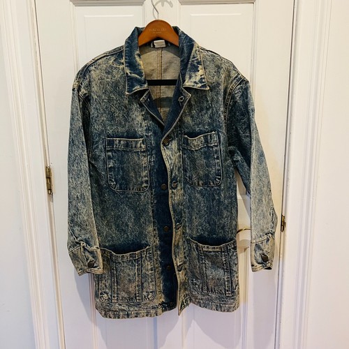 Vintage 80s 90s Denim Jean Jacket Women's Oversize Medium Chore Acid wash - Picture 15 of 24