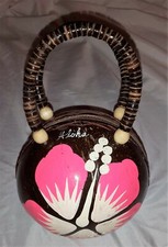 Handmade Coconut Shell Purse Hawaii Aloha, Unique Style, Beaded Handle