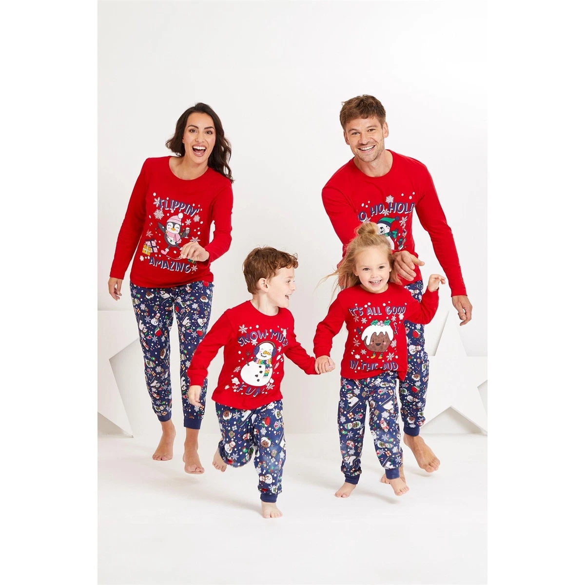 Studio Kids Family Christmas Festive Friends Snowman Slogan Pyjamas
