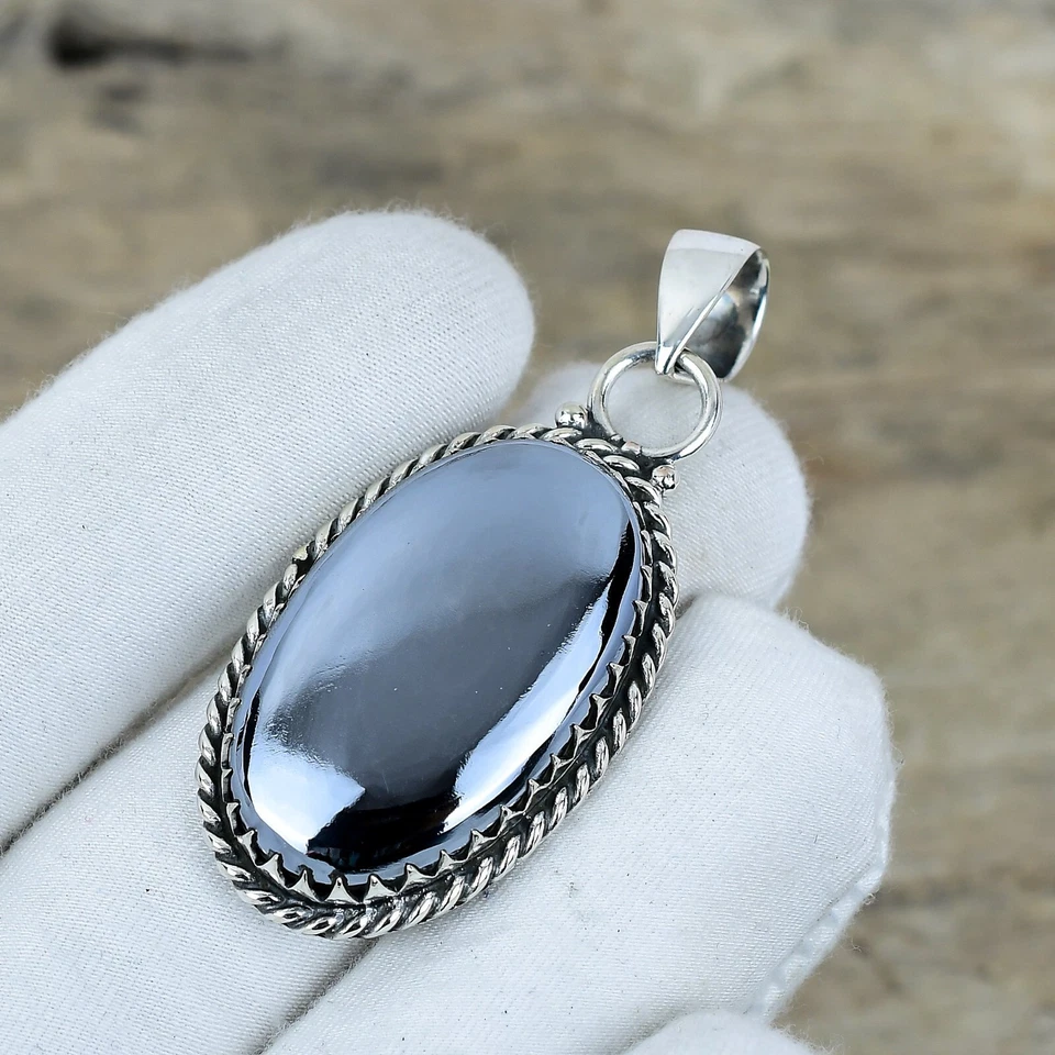 Pendente In Gemma Shungite Lucida In Argento 925 Per Regali Di Anniversario - Immagine 3 di 4